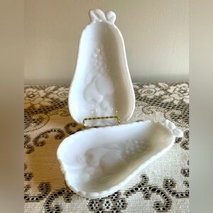 Vintage Milk Glass, Pear-Shaped Candy or Trinket Dishes, Set of 2 by Hazel Atlas